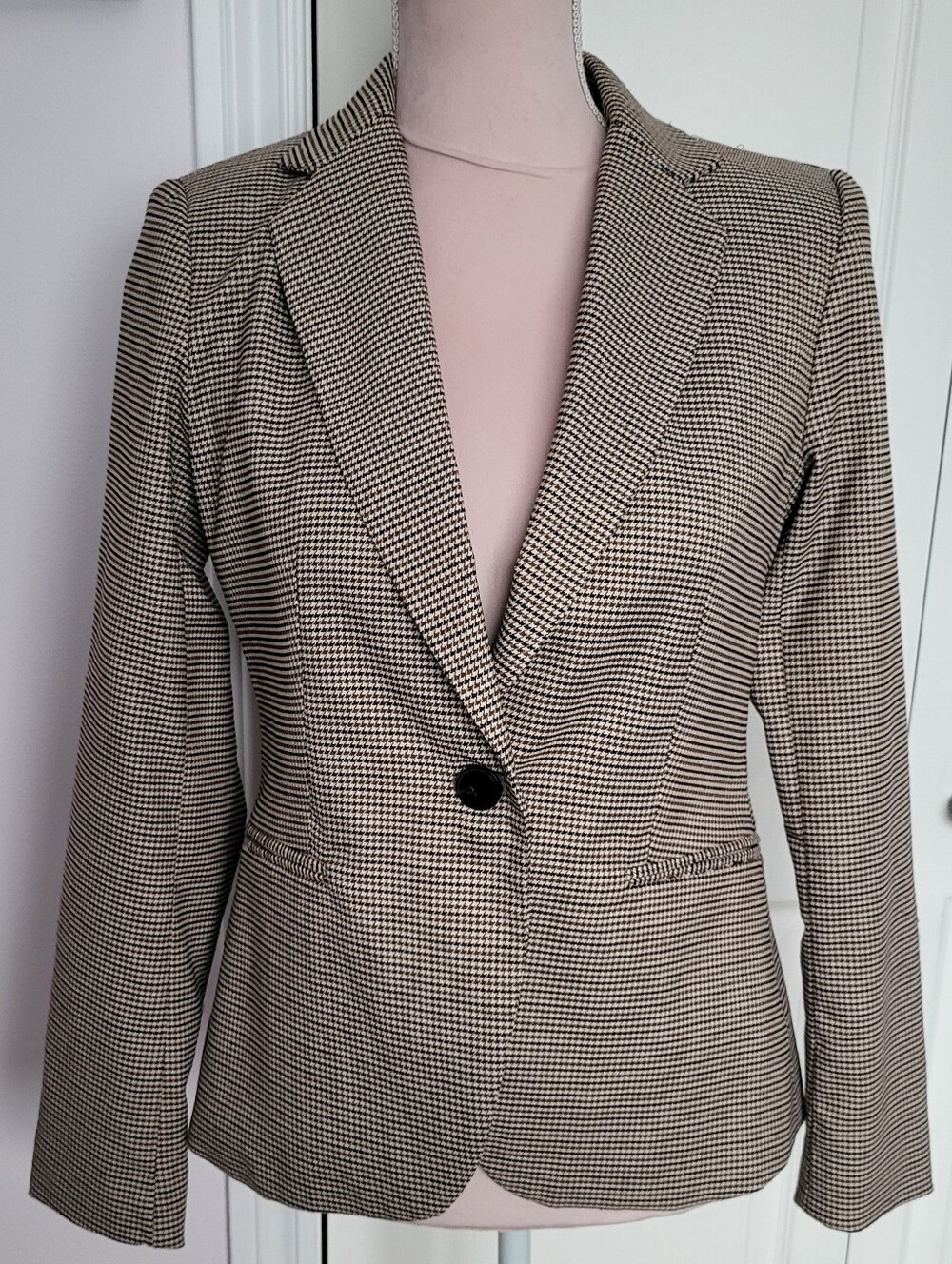 Zara Houndstooth Single-Button Blazer - Brown & Black sz 4